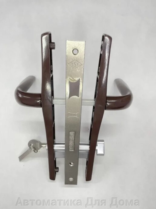 Комплект замка (фурнитуры) с сердцевиной ключ-барашек для калитки цвет-8017 от компании Автоматика Для Дома - фото 1