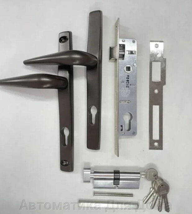 Комплект замка (фурнитуры) с сердцевиной ключ-барашек для калитки цвет-RAL8019 от компании Автоматика Для Дома - фото 1