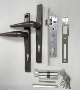 Комплект замка (фурнитуры) с сердцевиной ключ-барашек для калитки цвет-RAL8019
