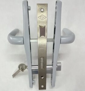 Комплект замка (фурнитуры) с сердцевиной ключ-барашек для калитки цвет-серый