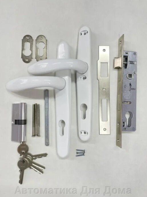Комплект замка в калитку (полный комплект) - ручки 36/85, сердцевина ключ-ключ цвет-белый от компании Автоматика Для Дома - фото 1