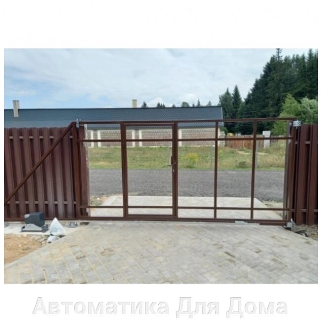 Откатные ворота с калиткой под проем 5000x2000 мм от компании Автоматика Для Дома - фото 1
