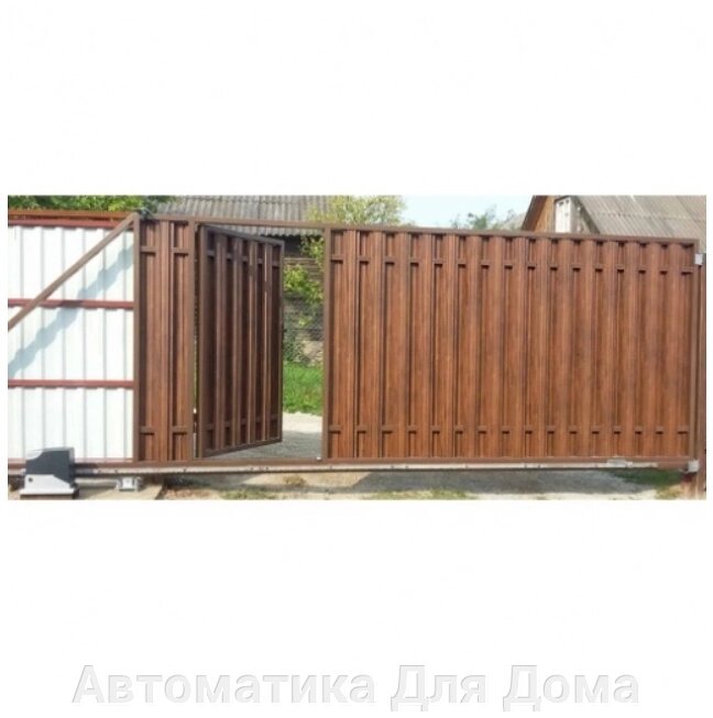 Откатные ворота с калиткой, размер проема ворот 3500x1500 мм от компании Автоматика Для Дома - фото 1