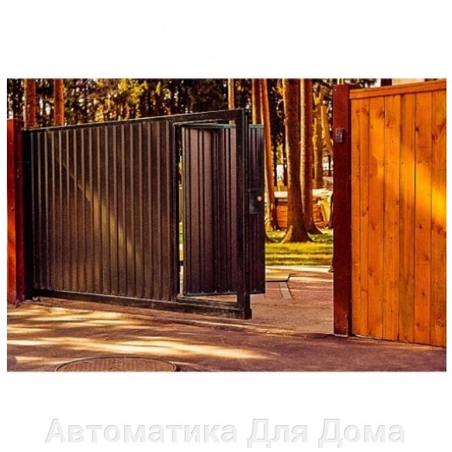 Откатные ворота со встроенной калиткой, проем 4000x1750 мм от компании Автоматика Для Дома - фото 1