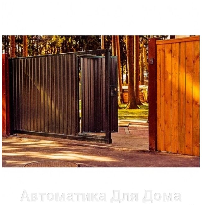 Откатные ворота со встроенной калиткой, размер проема 3000x1500 мм от компании Автоматика Для Дома - фото 1