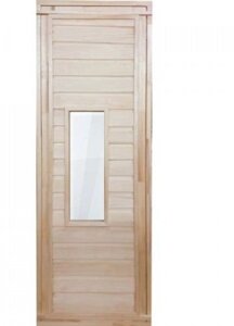 Дверь для бани деревянная 1700х700мм со стеклом