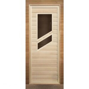Дверь для бани деревянная, с 2-мя косыми стеклами 1900х700мм Коробка Хвоя