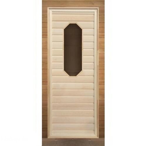 Дверь для бани деревянная, с восьмиугольным стеклом 1900х700мм от компании Интернет-магазин «Hutki. by» - фото 1
