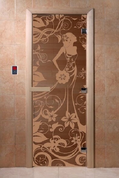 Дверь для сауны Doorwood серия "Девушка в цветах" бронза от компании Интернет-магазин «Hutki. by» - фото 1