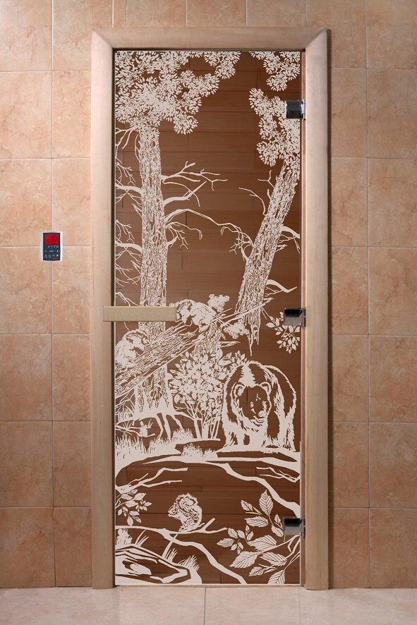 Дверь для сауны Doorwood серия "Мишки в лесу" бронза от компании Интернет-магазин «Hutki. by» - фото 1
