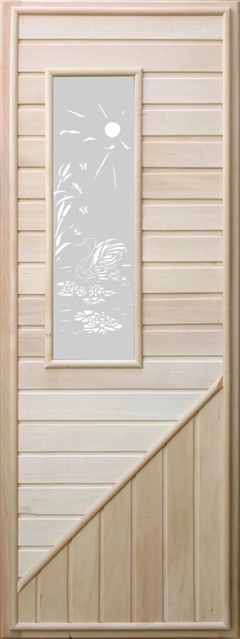 Дверь для сауны Doorwood Вагонка с прямоугольным стеклом, коробка липа (Россия) от компании Интернет-магазин «Hutki. by» - фото 1