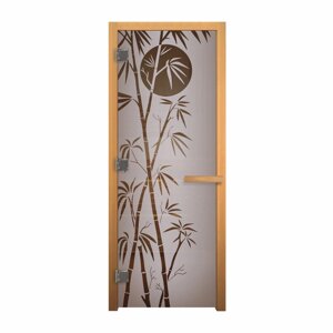 Дверь стеклянная Сатин Матовая Бамбук 1900х700мм (8мм) левая