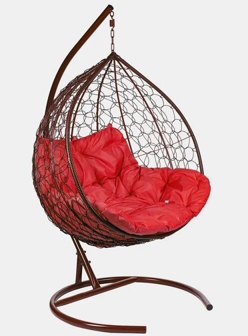 Двухместное подвесное кресло Double коричневый подушка красный от компании Интернет-магазин «Hutki. by» - фото 1