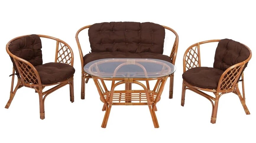 IND Комплект Багама 1 с диваном овальный стол коньяк подушка коричневая от компании Интернет-магазин «Hutki. by» - фото 1