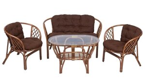IND Комплект Багама 1 с диваном овальный стол миндаль подушка коричневая