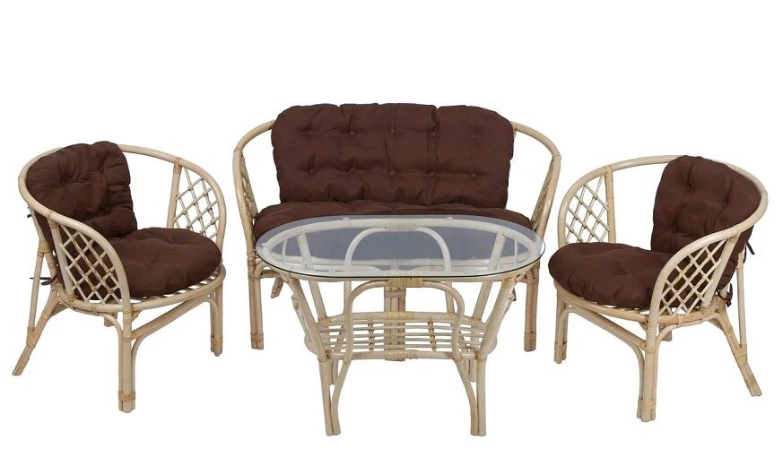 IND Комплект Багама 1 с диваном овальный стол натуральный подушка коричневая от компании Интернет-магазин «Hutki. by» - фото 1