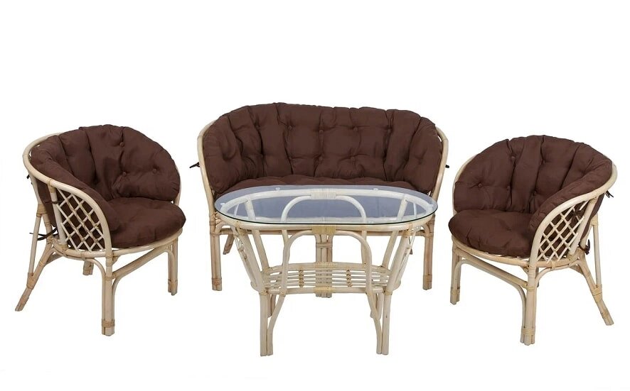 IND Комплект Багама с диваном овальный стол натуральный подушка коричневая от компании Интернет-магазин «Hutki. by» - фото 1
