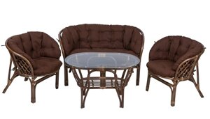 IND Комплект Багама с диваном овальный стол орех матовый подушка коричневая