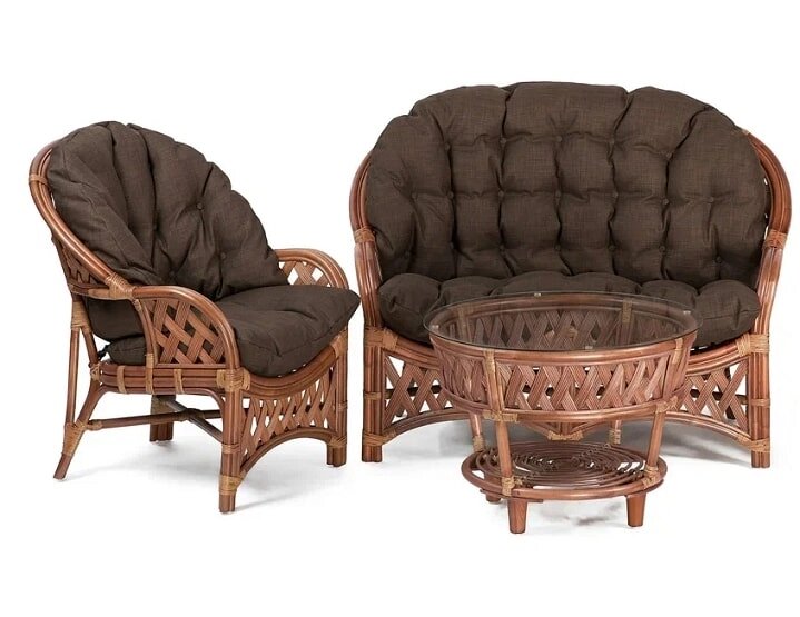 IND Комплект Черчиль диван кресло и столик миндаль матовый темные подушки от компании Интернет-магазин «Hutki. by» - фото 1