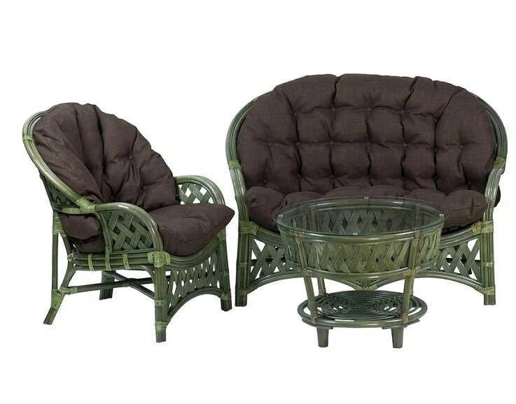 IND Комплект Черчиль диван кресло и столик олива темные подушки от компании Интернет-магазин «Hutki. by» - фото 1
