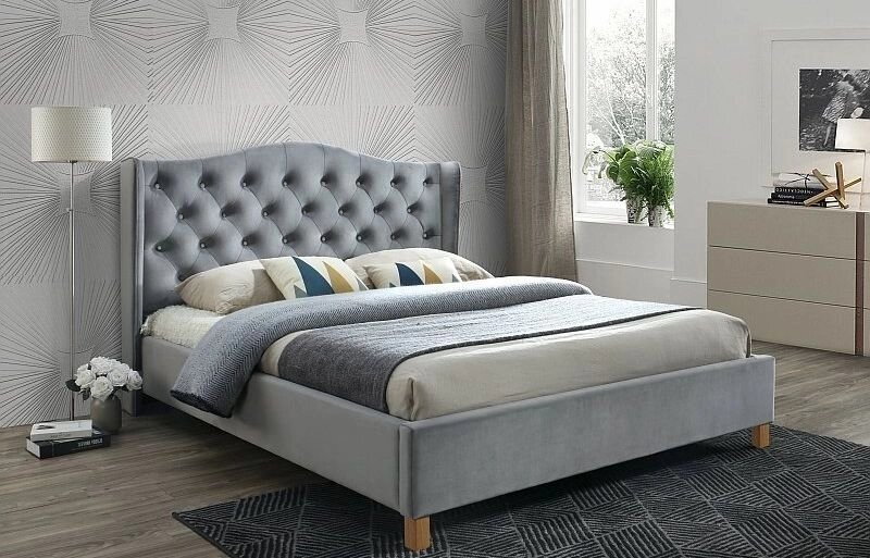 Кровать SIGNAL ASPEN VELVET серый 160 от компании Интернет-магазин «Hutki. by» - фото 1