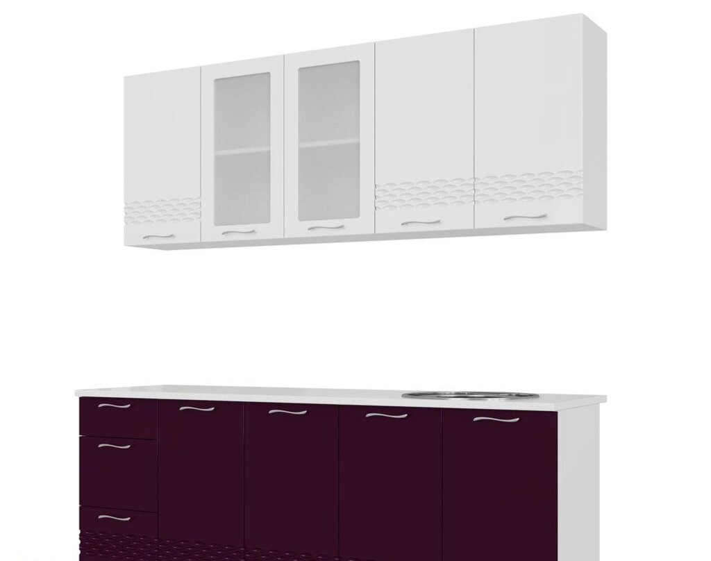 Кухонный гарнитур SV-мебель Волна (2,0 м) 720 Белый глянец/Баклажан/Корпус белый от компании Интернет-магазин «Hutki. by» - фото 1