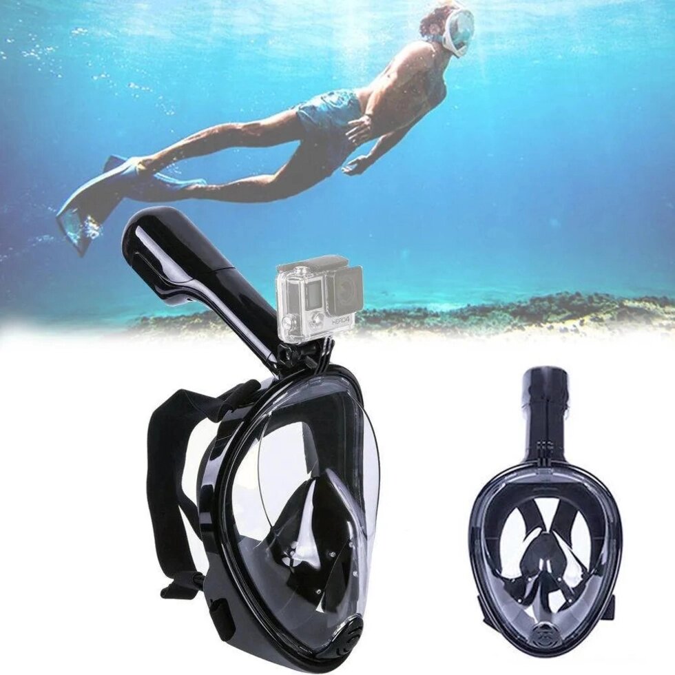 Маска для плавания и снорклинга с креплением для экшн-камеры, черная, L, XL от компании Интернет-магазин «Hutki. by» - фото 1