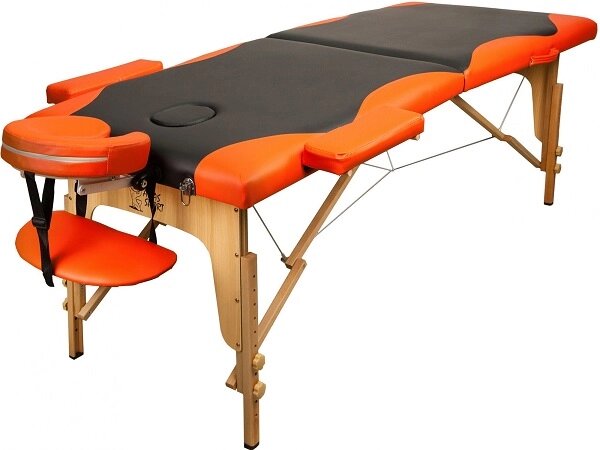 Массажный стол 2-с деревянный черно-оранжевый+сумка в подарок от компании Интернет-магазин «Hutki. by» - фото 1