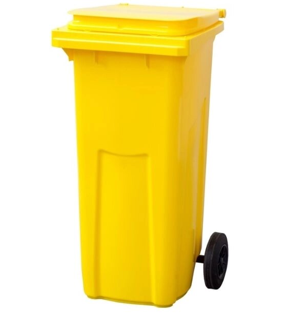 Мусорный контейнер 120л на колесах желтый от компании Интернет-магазин «Hutki. by» - фото 1