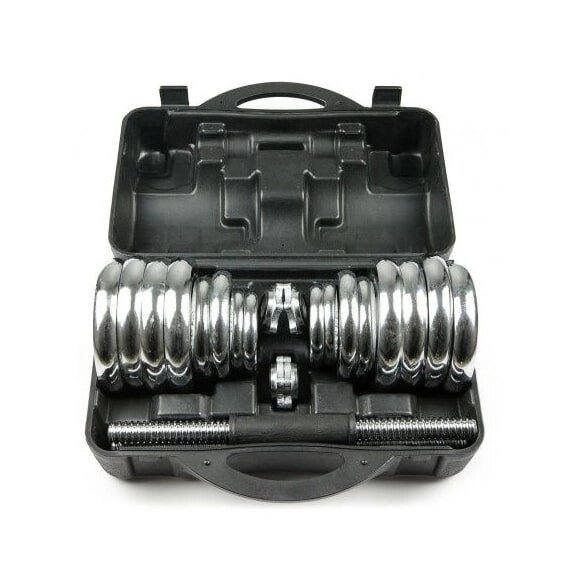 Набор гантелей хромированных Atlas Sport в чемодане 30 кг с соединительным грифом от компании Интернет-магазин «Hutki. by» - фото 1