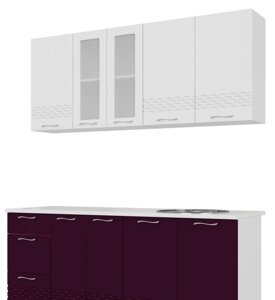 Кухонный гарнитур SV-мебель Волна (1,8 м) 720 Белый глянец/Баклажан/Корпус белый