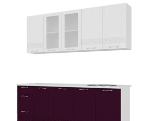 Кухонный гарнитур SV-мебель Волна (2,0 м) 720 Белый глянец/Баклажан/Корпус белый