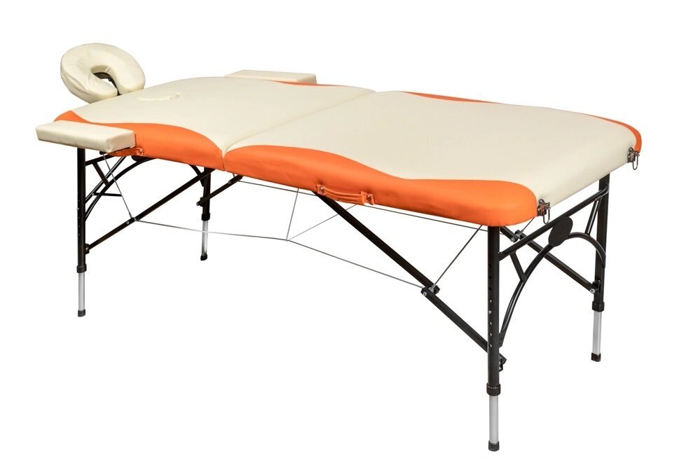 Складной 2-с алюминиевый массажный стол BodyFit, бежево-оранжевый (70см) от компании Интернет-магазин «Hutki. by» - фото 1