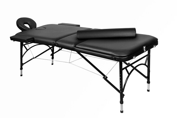 Складной 3-х секционный алюминиевый массажный стол BodyFit черный 60 см валик от компании Интернет-магазин «Hutki. by» - фото 1