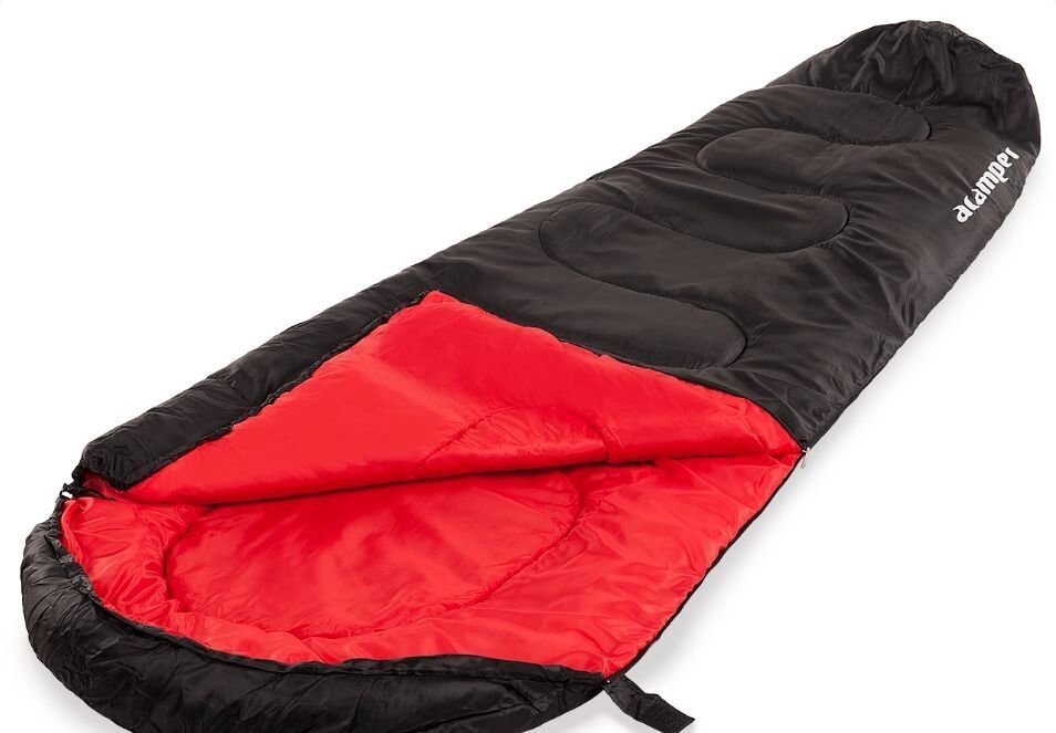Спальный мешок кокон-мумия 300г /м2 ACAMPER красно-черный от компании Интернет-магазин «Hutki. by» - фото 1