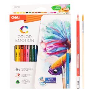 Акварельные карандаши Deli Color Emotion NEW, 36 цветов С00730new