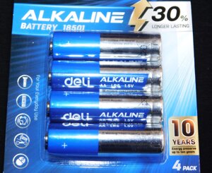 Батарейка LR06 Alkaline 1.5V, Deli 4 шт. уп.