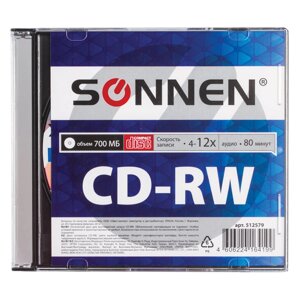 Диск CD-RW, 700 mb, 4-12 х, slim case, «sonnen» 512579