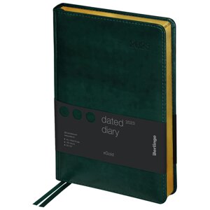Ежедневник 184 л., А5, датированный, кожзам, зеленый, золотой срез, «xGold», 2023 г