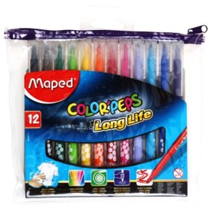Фломастеры Maped Color Peps, 12 цветов, толщина линии 1-3 мм, вентилируемый колпачок, в ПЭТ-пенале