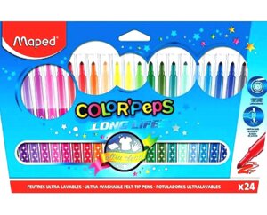 Фломастеры Maped Color Peps, 24 цветов, толщина линии 1-3 мм, картонная упаковка