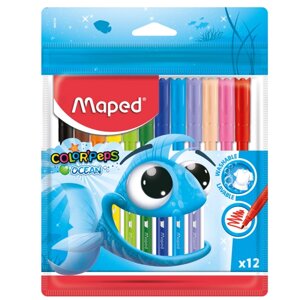 Фломастеры Maped "Color Peps Ocean", 12 цветов, толщина линии 2 мм, пластиковаяая упаковка