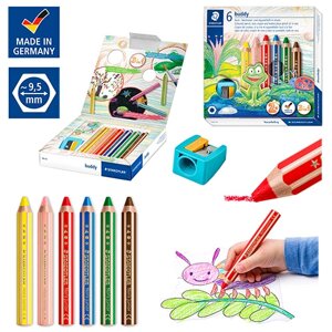 Карандаши STAEDTLER Buddy, 6 цветов, для малышей, с точилкой 140 C6