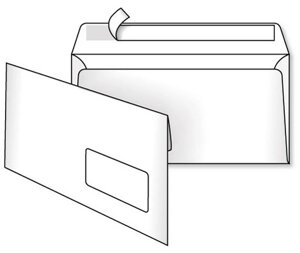 Конверт бумажный, Е65 (110х220), б/п, окно, 0+0, силикон, Гознак (Борисов)