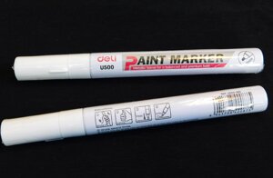 Маркер перманентный на нитрокраске "Paint marker" Deli 2 мм, белый, EU500-WH
