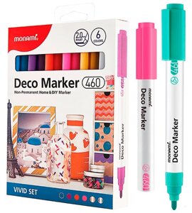 Набор акриловых ярких маркеров Deco Marker, «Вивид», 6 цветов, 2.0 мм 460