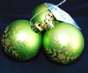 Набор шаров новогодний цветной с золотым рисунком 3 шт, 6 см, 3 цвета, связка, матовые