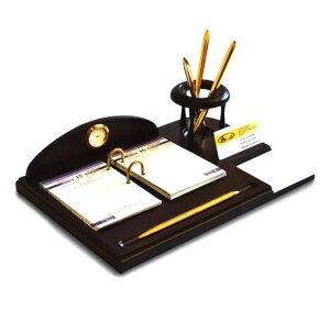Настольный письменный деревянный набор «Офис-органайзер» с часами