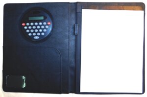 Папка на кнопке с поворотным калькулятором и блокнотом А4 кожзам INDEX 203/ВК