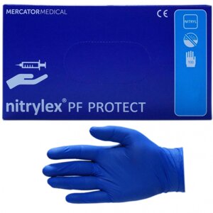 Перчатки нитриловые текстурированные неопудренные Nitrylex PF Protect M 100 штук/уп